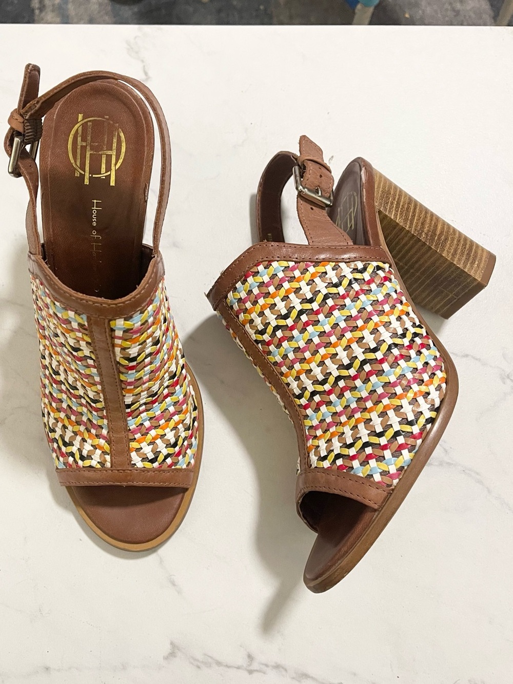 House of Harlow 1960 Teagan woven leather sling back sandals Sz 40